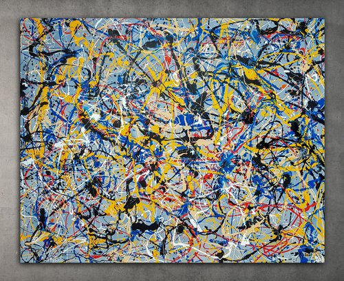 - Sperto N-7 - (W)120x(H)96 cm. Style of JACKSON POLLOCK. Abstract Expressionism Painting by Retne