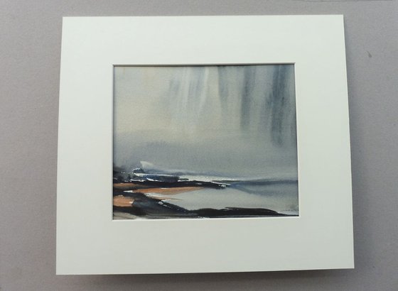 MIST RAIN SHORE, East Prawle, Devon, June 2016. Original Watercolour Landscape Painting. With mount (mat).