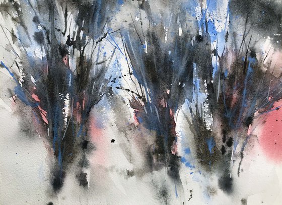 Winter garden. One of a kind, original painting, handmad work, gift, watercolour art.