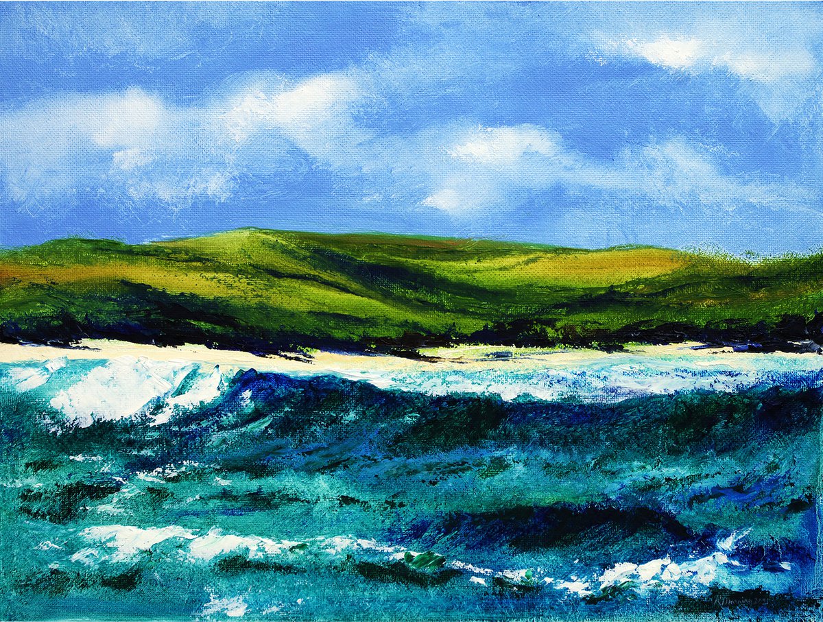 Impressionistic Landscape Oil Painting By Richard Manning, 31 X 23", Seascape-12, Original Artwork
