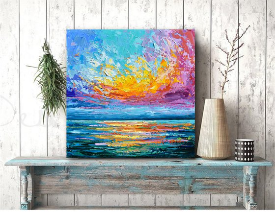 Pink Sunset - Palette Knife Seascape Painting Acrylic painting by Olga  Tkachyk