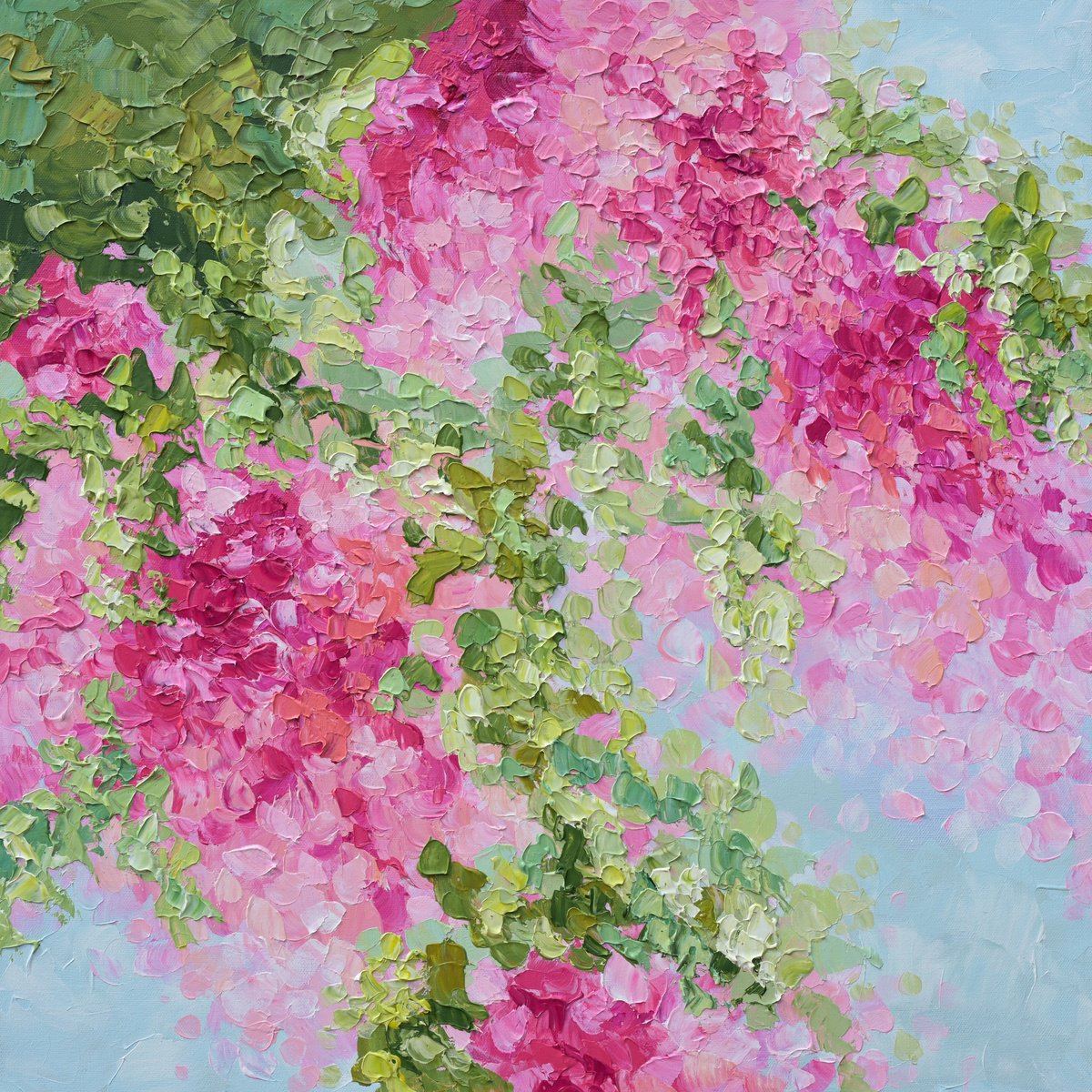 Abstract Botanical Acrylic Painting By Olga Tkachyk, 24 X 24", Petal Poetry, Original Artwork