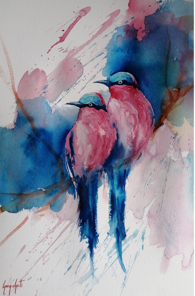 Impressionistic Animal Watercolour By Giorgio Gosti, 14 X 21, Carmine Bee-Eater, Original Artwork