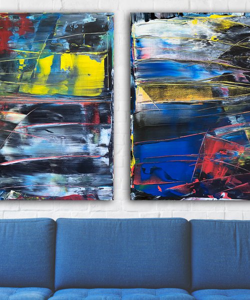 "Cut From The Same Cloth" - Save As A Series - Original Large PMS Abstract Acrylic Painting Diptych on Artist-Stretched Canvas - 72" x 36" by Preston M. Smith (PMS)