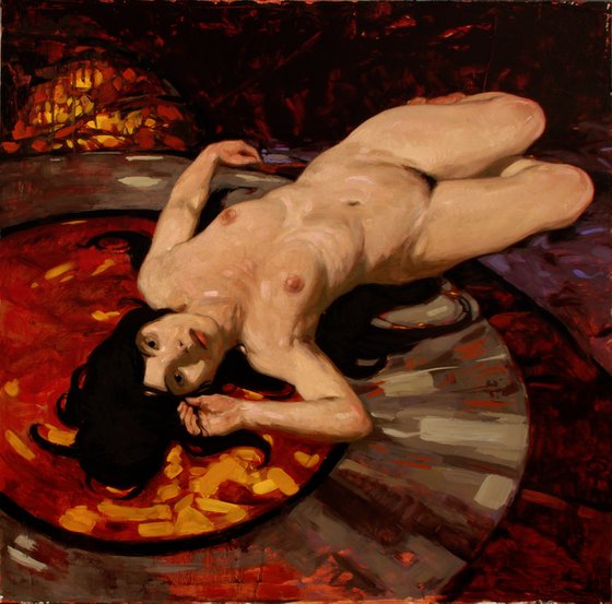 portrait of a nude woman on a dark background
