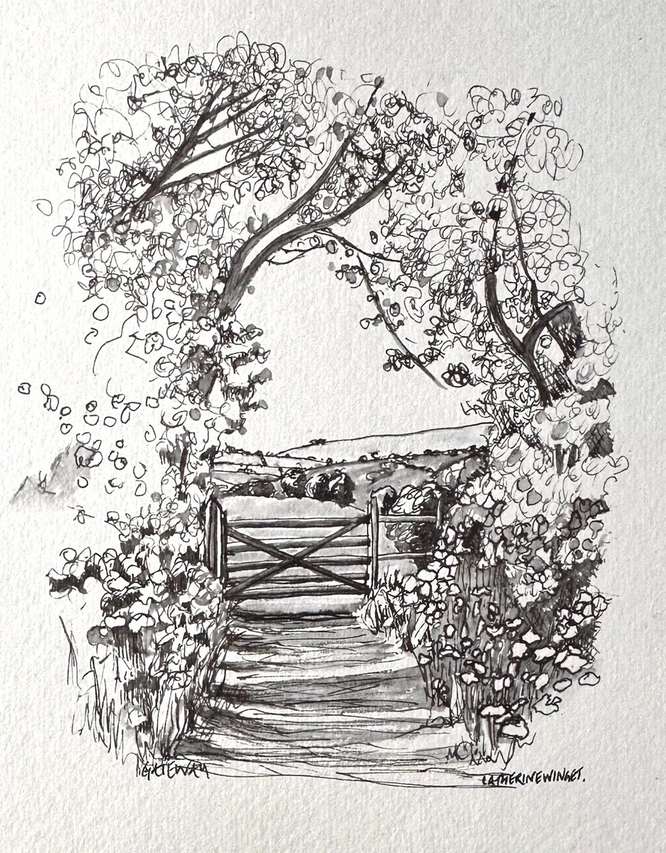 Gateway in Spring. English Countryside Pen & Ink by Catherine Winget