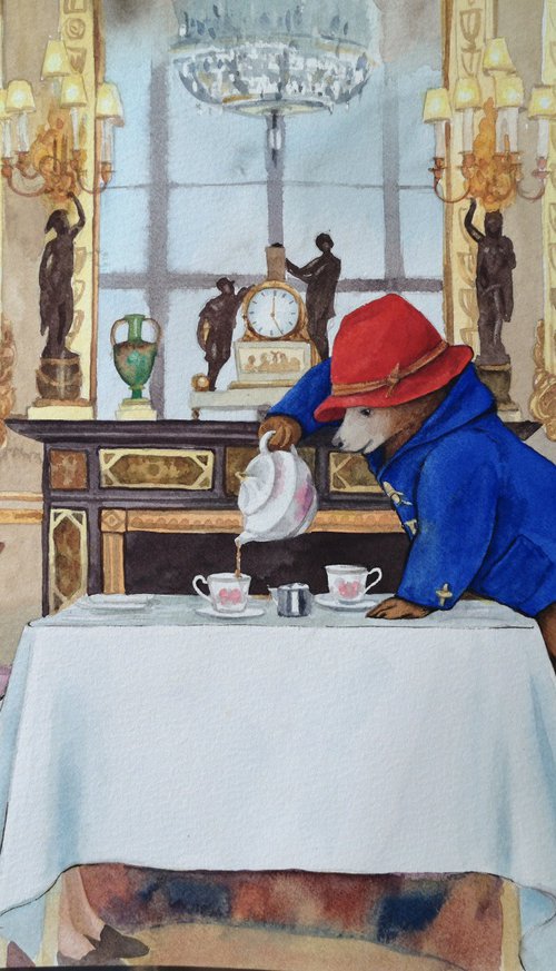 The Queen With Paddington Bear by Olga Beliaeva Watercolour