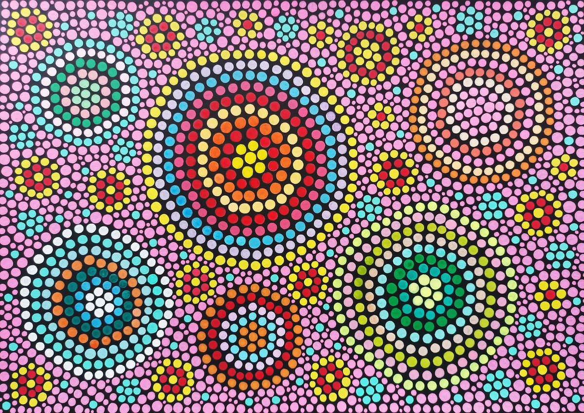 Organic Abstract Acrylic Painting By Veronika Demenko, 17 X 11", Organic Geometry N.27, Original Artwork