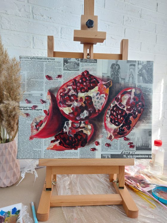 Pomegranate newspaper art