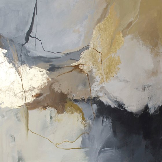 "Desert S" Beige gray gold abstract ac art