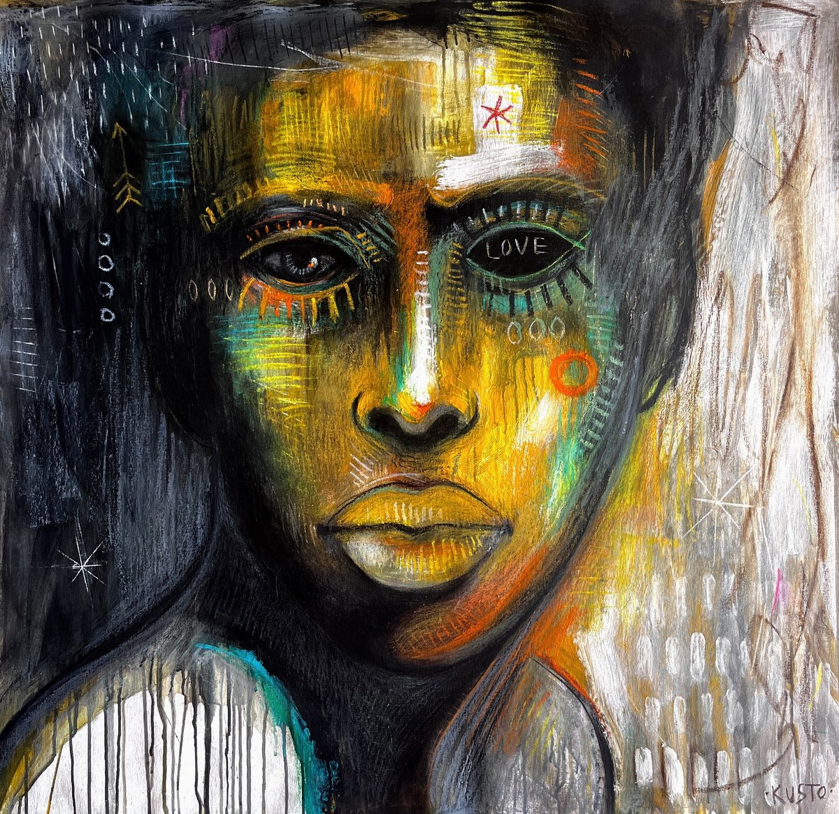 Impressionistic Portrait Painting By Daria Kusto, 39 X 38, Dreams In The Eyes, Original Artwork