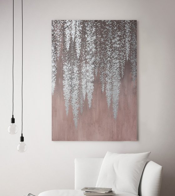 "Bronze wisteria" Abstract silver flower art