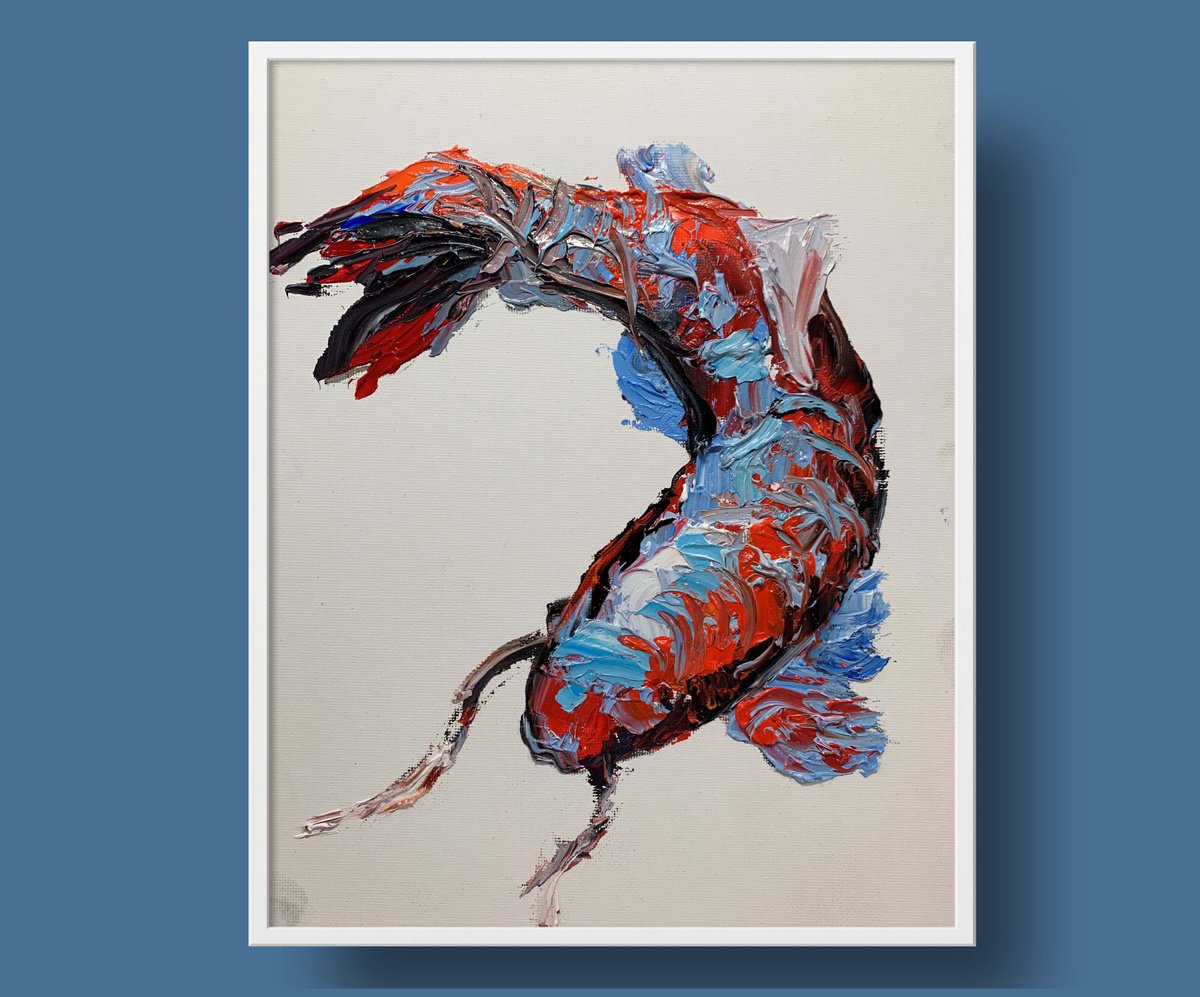 Impressionistic Animal Oil Painting By Vita Schagen, 9 X 12", Koi Fish., Original Artwork