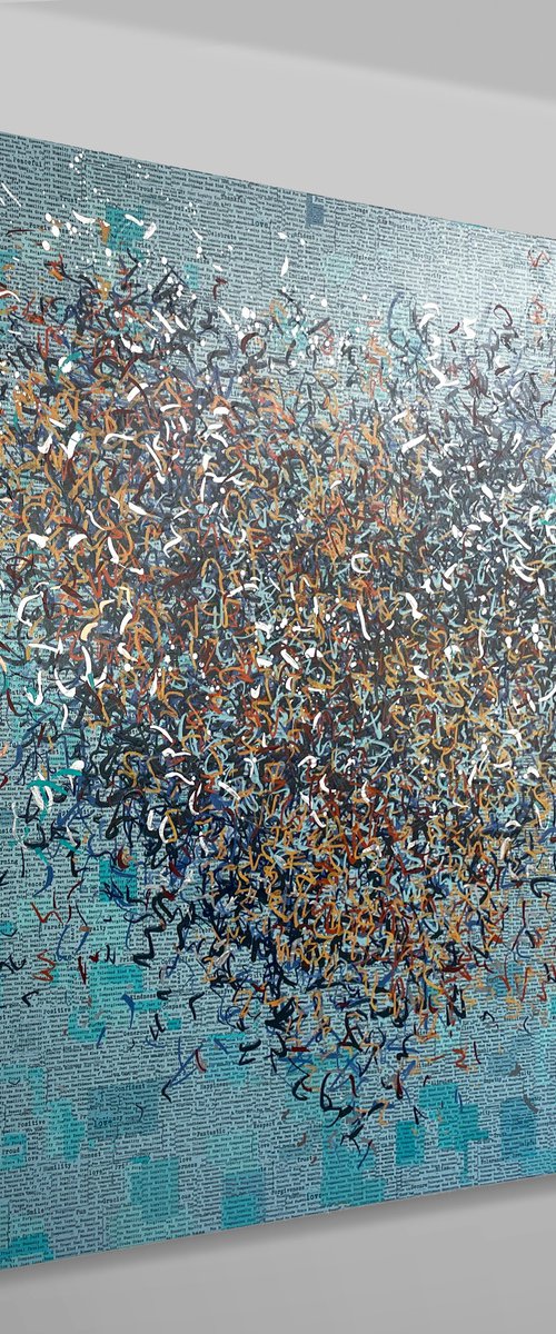 The Turquoise Metallic Optimist - 101 x 101cm - mixed media on canvas by George Hall