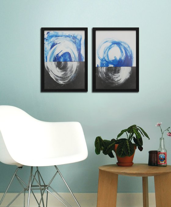 Diptych - Art on Paper - Incl Frame - Dreamwave Black - 25J