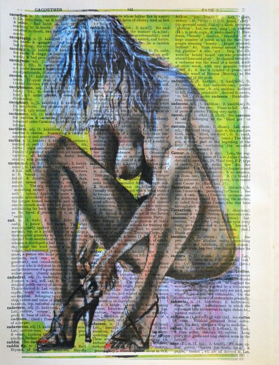 Body - Collage Art on Large Real English Dictionary Vintage Book Page