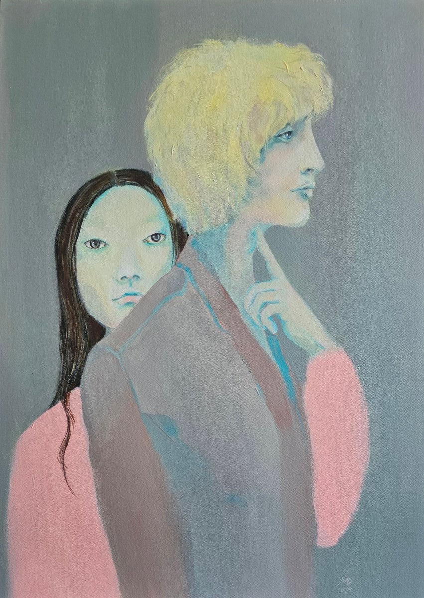 Expressive Portrait Acrylic Painting By Ksenia June, 20 X 28", A Loving Couple Portrait, Original Artwork