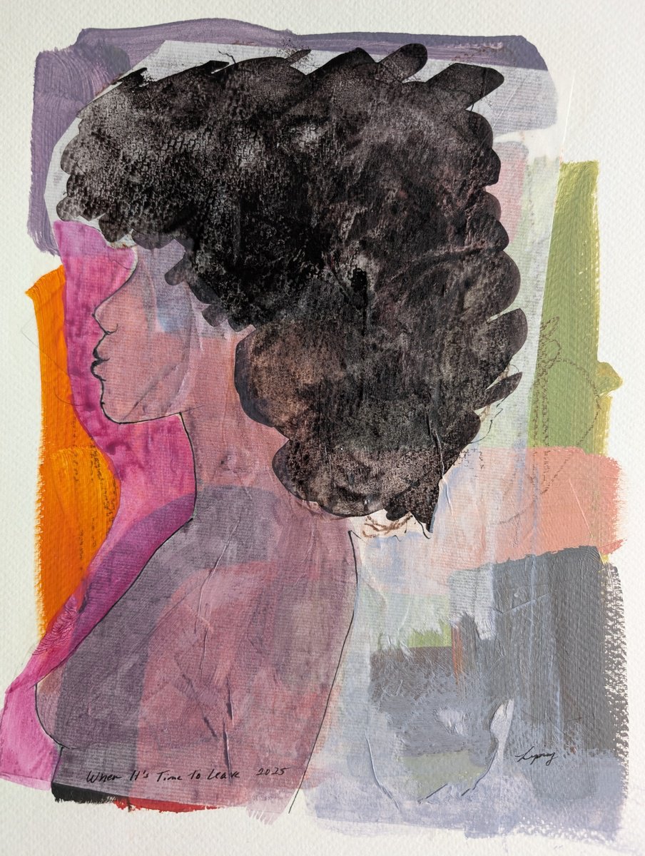 Abstract Portrait Acrylic Painting By Margaret Lipsey, 9 X 12", When It