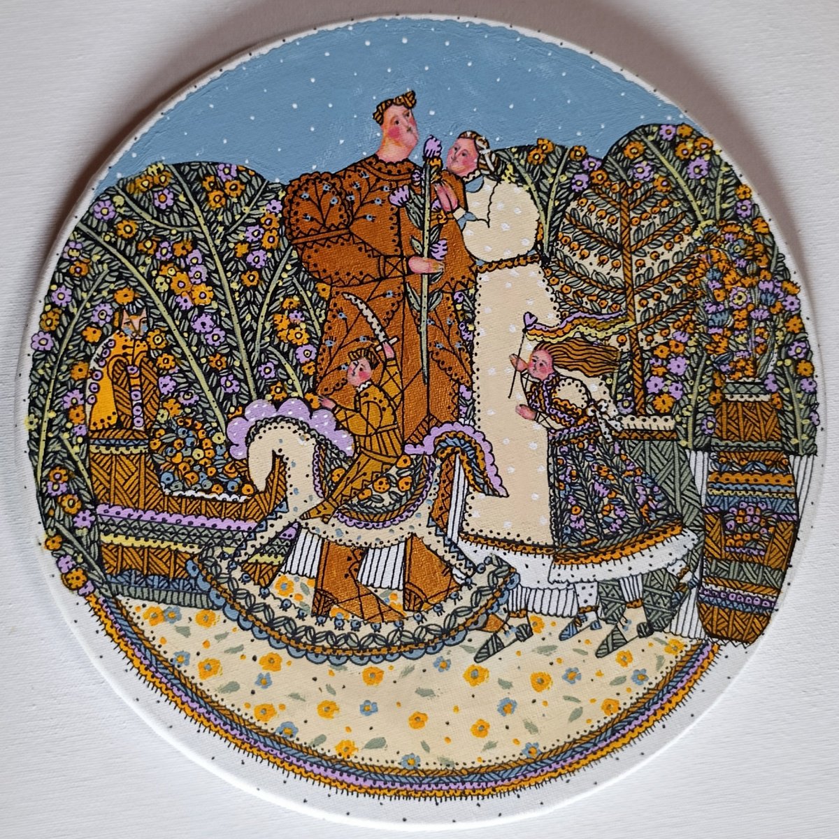 Naive Portrait Acrylic Painting By Tetiana Osadchuk, 12 X 12", Our Dad Is A Knight., Original Artwork