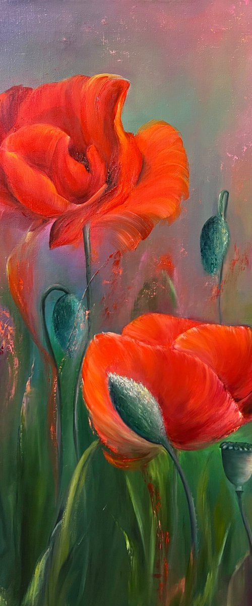 Poppy flair- picture with bright colors, gift for a girl, picture with flowers, flowers, Poppy, Red Poppy, picture of poppies by Natalie Demina