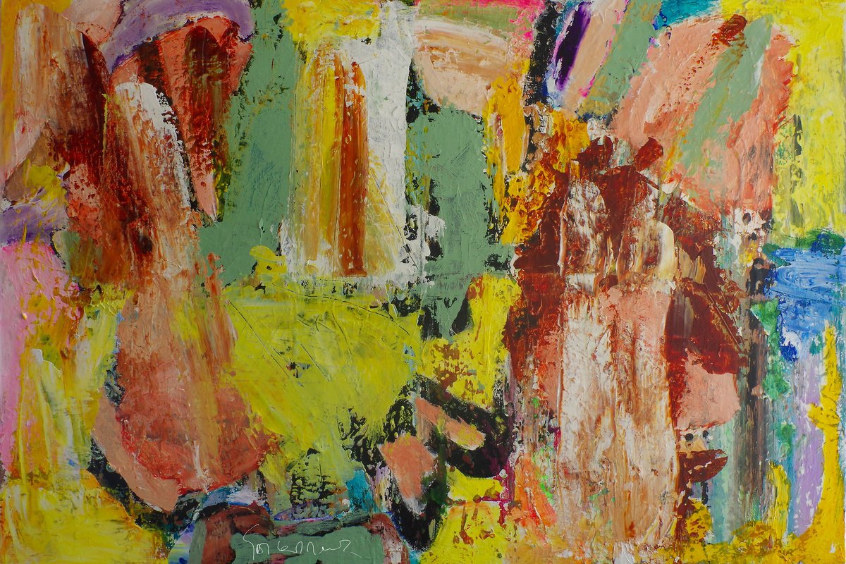 Organic Abstract Acrylic Painting By Geert Lemmers Fpa, 47 X 31, Liberation Of The Mind Opus 6, Original Artwork