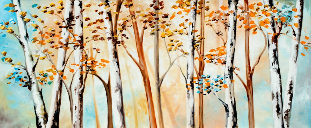 Abstract Acrylic Painting By Madhav Singh, 75 X 33", Birch Forest 11, Original Artwork