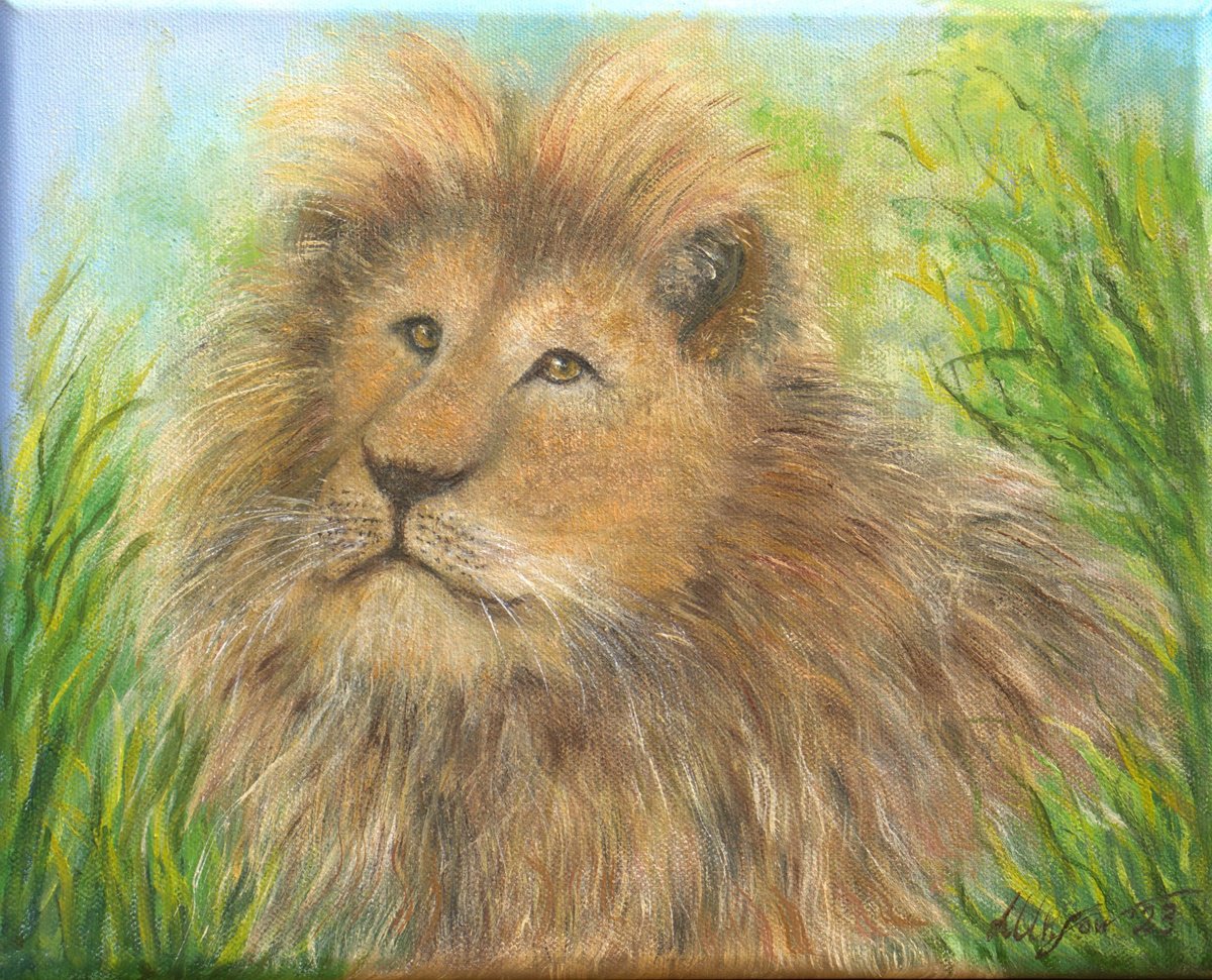 Lion in the grass by Ludmilla Ukrow