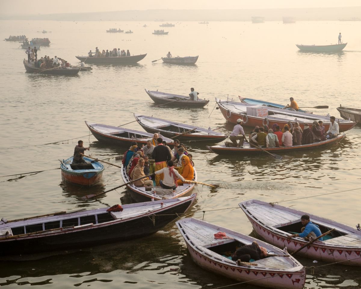 Photorealistic Landscape Photograph By Serge Horta, 20 X 17", Crossing The Ganges, Original Artwork