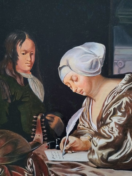 Copy of Frans van Mieris "Woman writing a letter" (70x60cm)