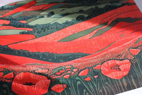 Poppies Unveiled - Linocut