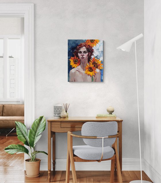 Girl with Sunflowers Portrait
