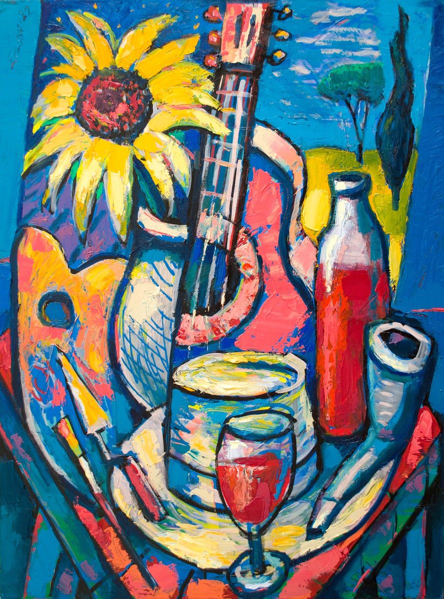 Still Life Oil Painting By Rumen Sazdov, 24 X 31", Van Gogh´s Late Afternoon, Original Artwork