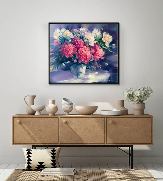 Peonies in a White Vase