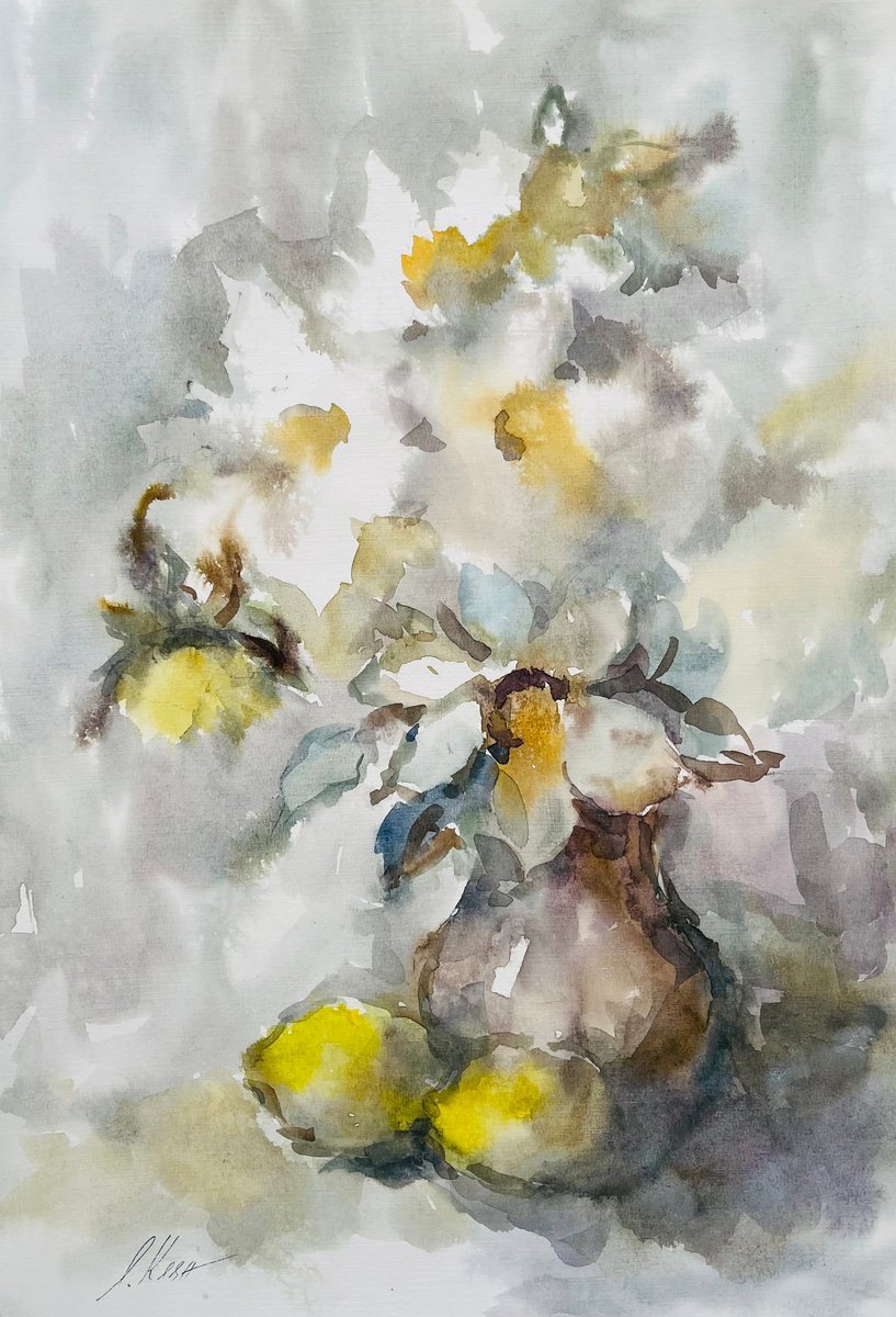 Impressionistic Still Life Watercolour By Elena Klyan, 12 X 17, Daffodils 1 2024, Original Artwork