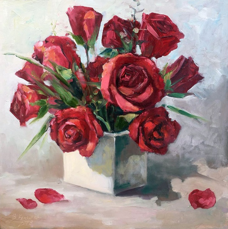 Red Roses 01 Oil Painting By Bahareh Kamankesh Artfinder