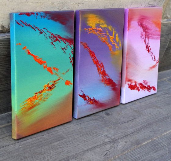 Renaissance,  Full Series  - Triptych n° 3 Paintings, Original abstract, oil on canvas