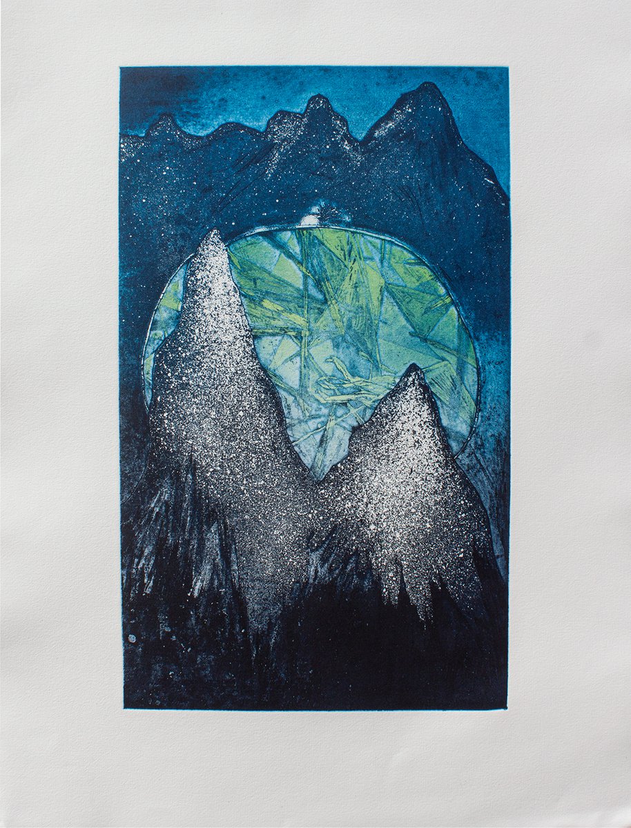 Abstract Landscape Etchings & Engravings By Rung Tsu Chang, 20 X 26", La Nuit Du Voyage - 1/3, Original Artwork
