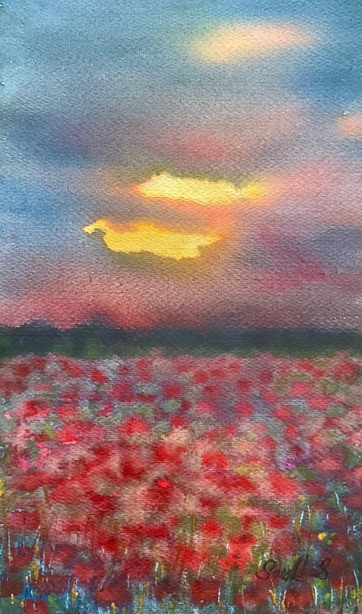 Impressionistic Landscape Watercolour By Samantha Adams, 7 X 12", Sunset Dance, Original Artwork