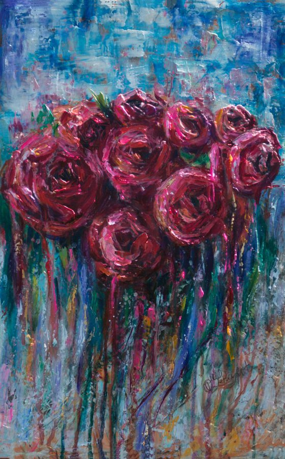 Abstract Roses - (palette knife)