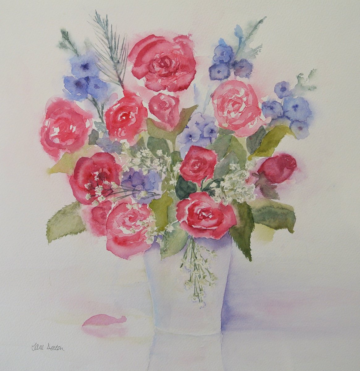 Impressionistic Botanical Watercolour By Jane Denton, 12 X 12, Rose Bouquet, Original Artwork