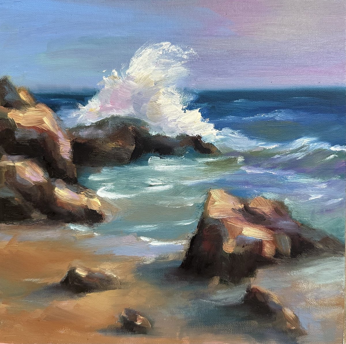 Impressionistic Landscape Oil Painting By Grace Diehl, 8 X 8, Nearing Dusk, Original Artwork