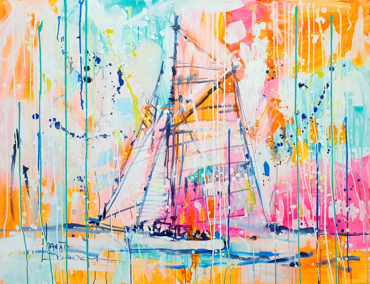 Impressionistic Cityscapes Acrylic Painting By Marta Zawadzka, 51 X 39", White Melody, Original Artwork