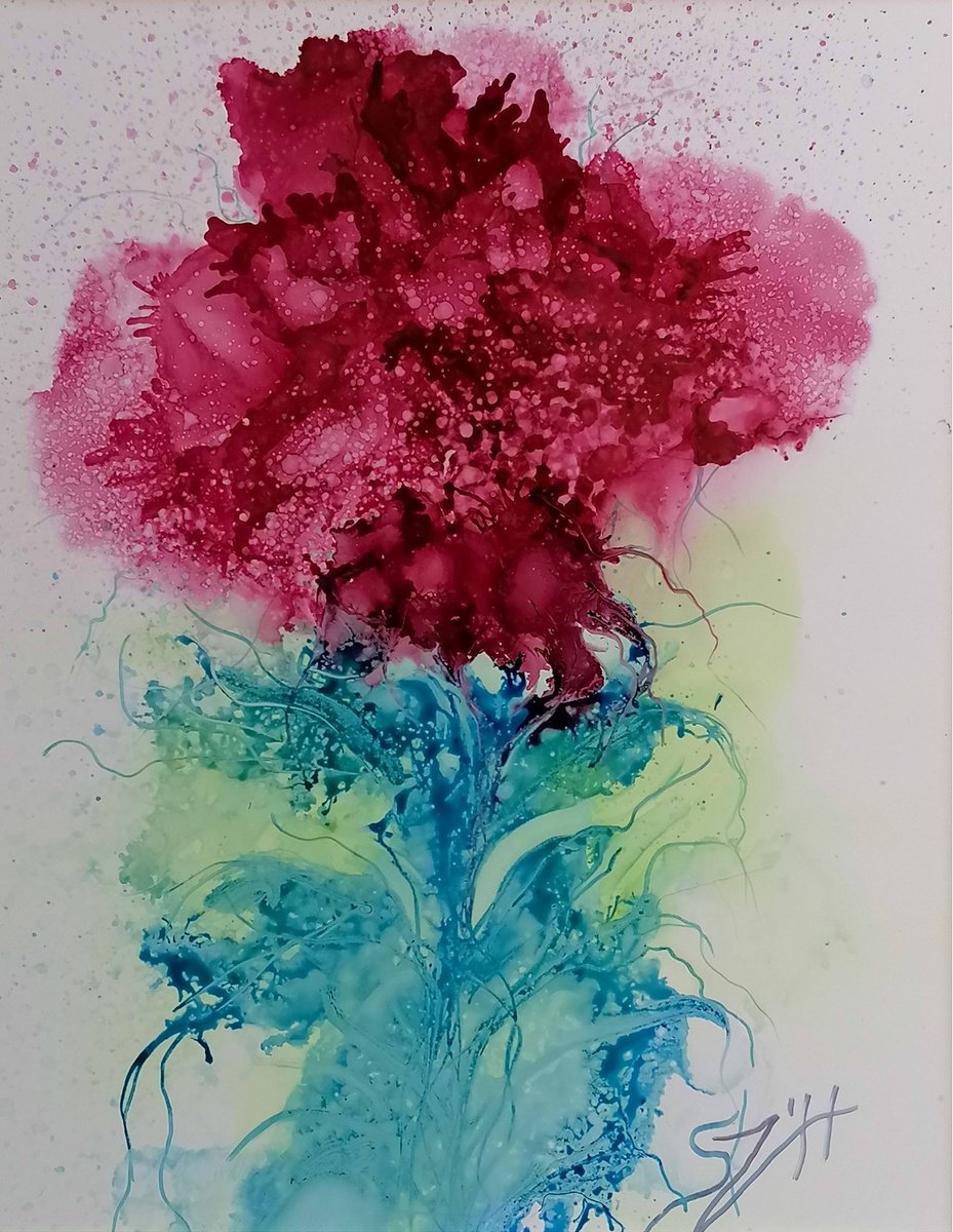 Expressive Botanical Ink Drawing By Susana Z. Harris, 11 X 13", Abstract Flowers, Original Artwork