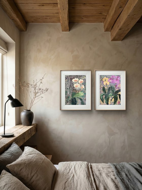 Wild orchids Set of 2 Oil Diptych