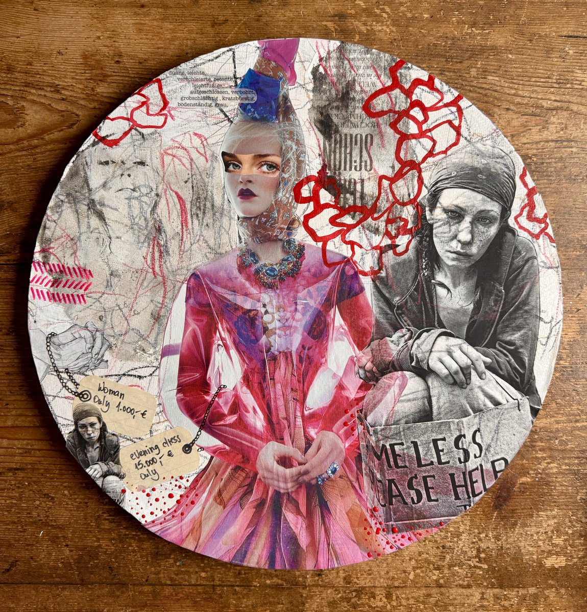 Illustrative Portrait Painting By Marita Tobner, 16 X 16", Small Price Difference (Tondo), Original Artwork