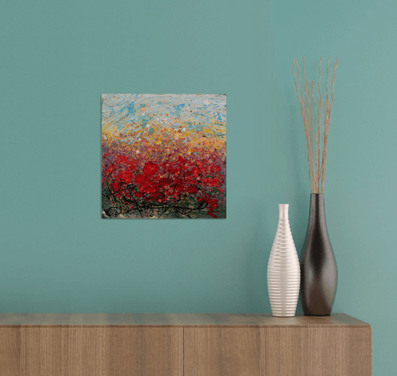 Among the Poppies Abstract 12" X 12" original painting by Olena Art