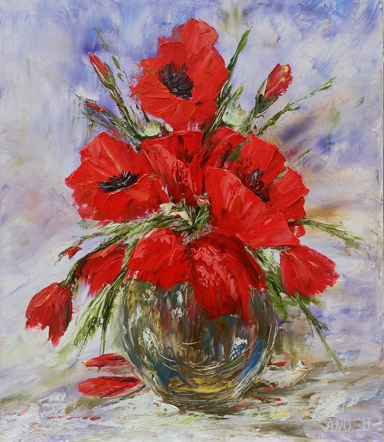 Red poppies   (50x60cm, oil painting, palette knife)