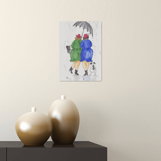 Friends Swinging in the Rain