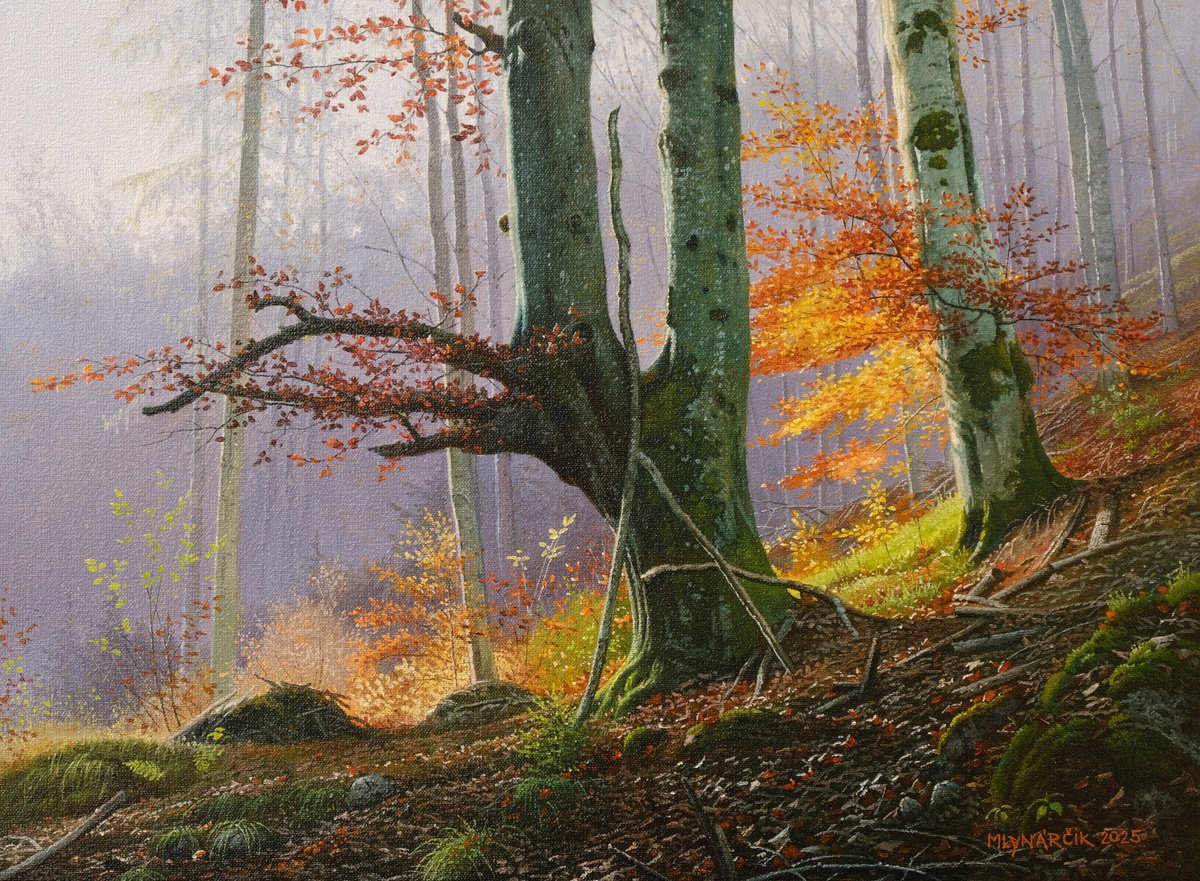 Photorealistic Landscape Oil Painting By Mlynarcik Emil, 16 X 12", Windswept Veterans, Original Artwork