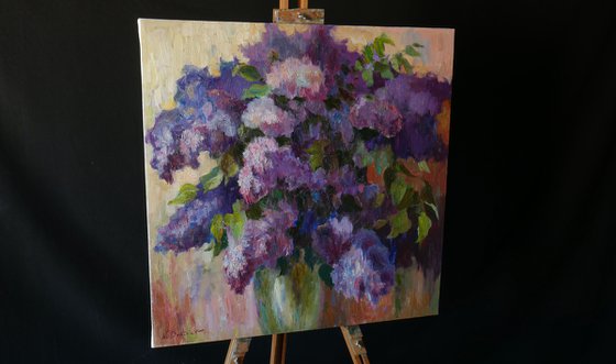 Three Lilacs Paintings - Abstract Floral Triptych